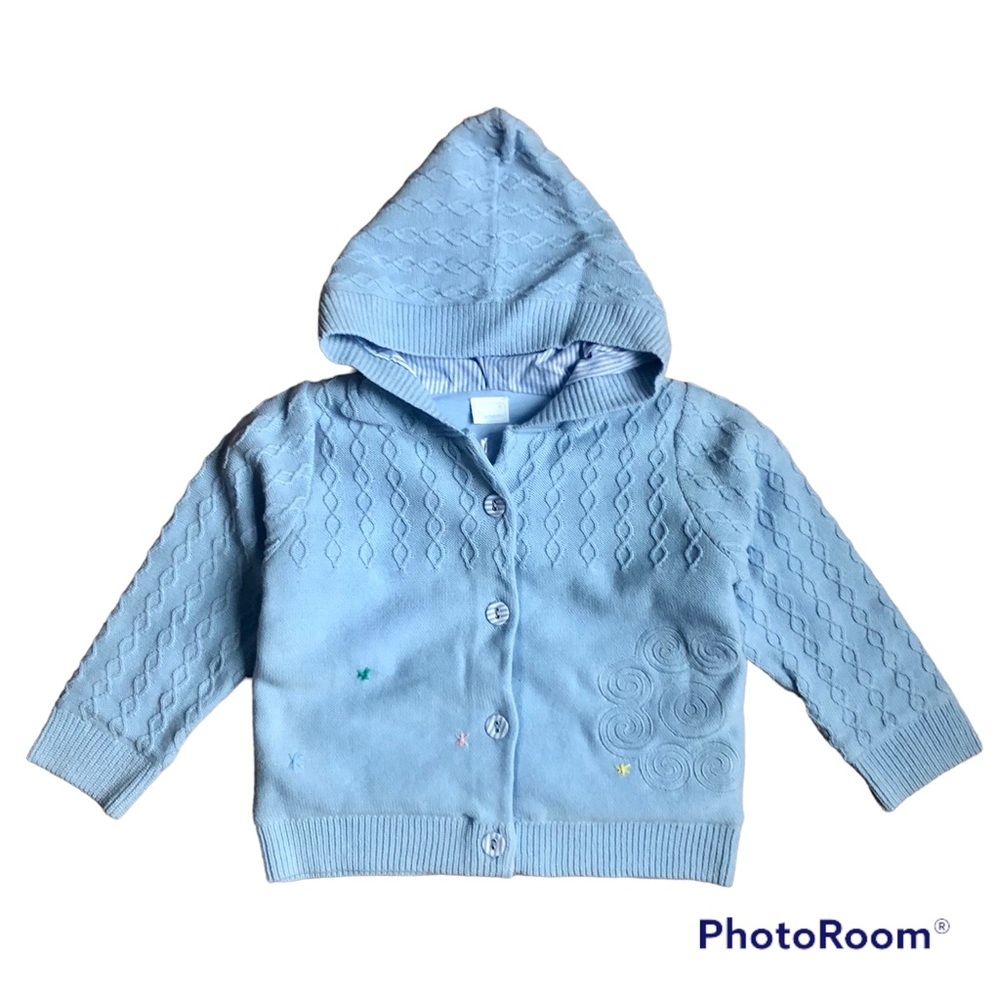 NWT Les Enphants lined sweater w/ hood, est. 1-2T, pale blue knit, soft cotton